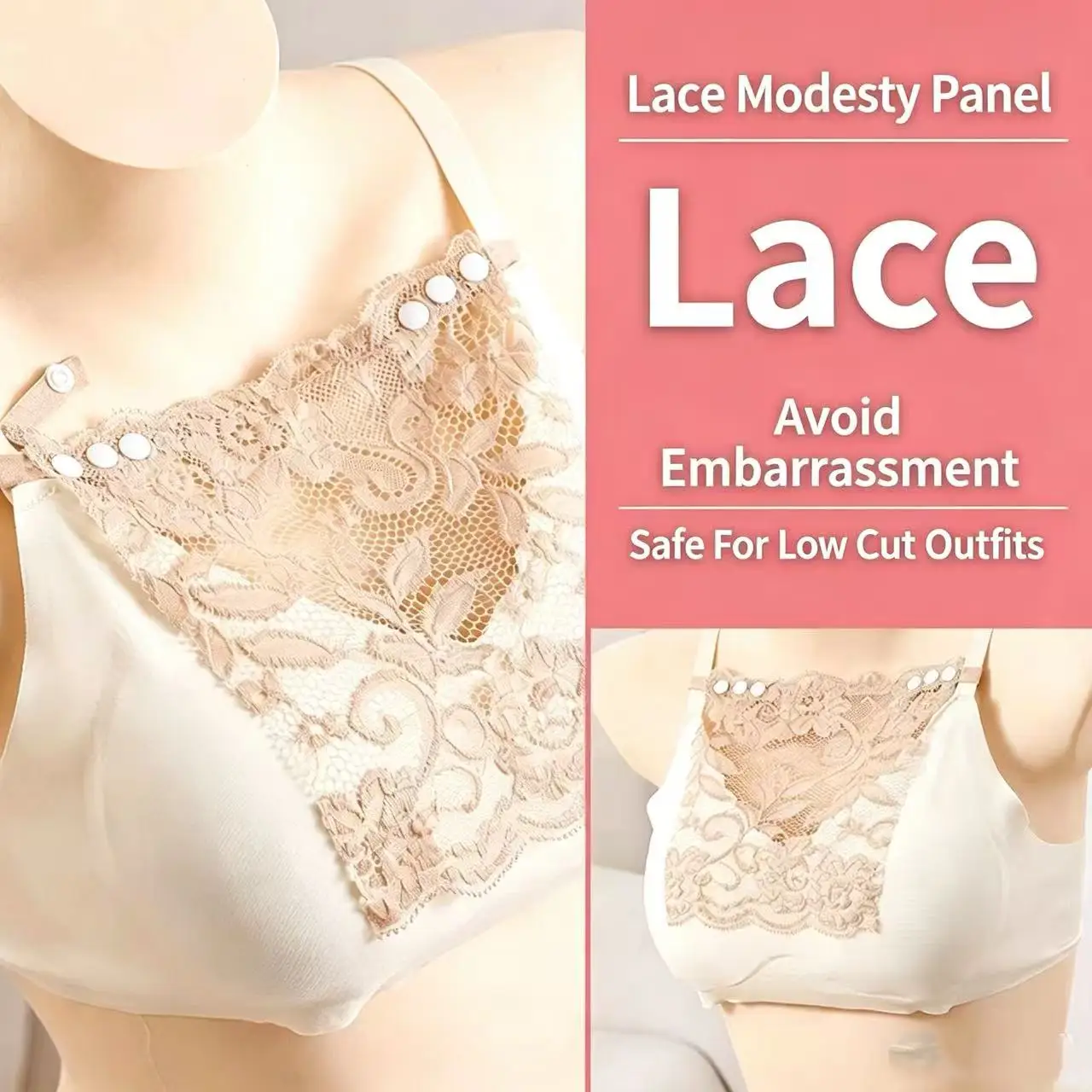 3Pcs Lace Modesty Panel, Women One-Piece Anti-Exposure Bra Insert, Invisible Short Bandeau Cover for Summer Low Cut Tops