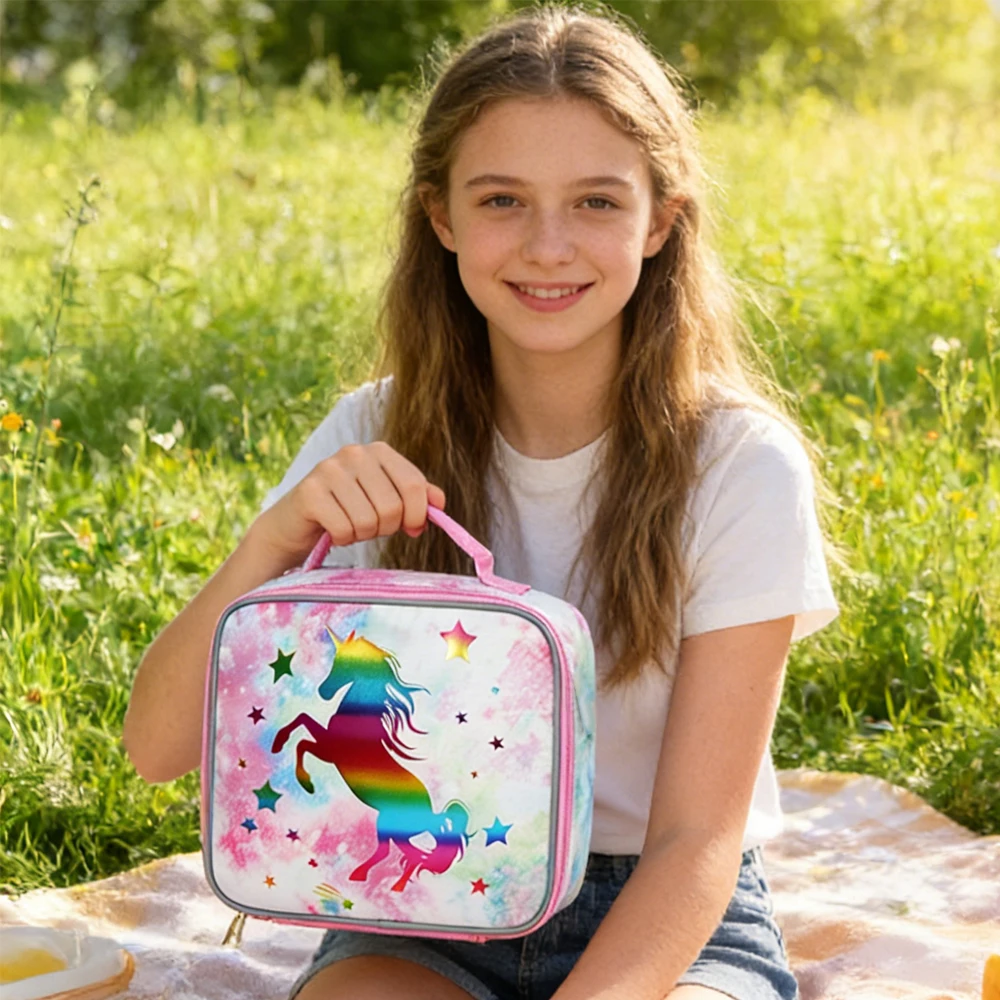 

BLING BABIES Children's handbag, lunch bag, with a golden unicorn pattern silk-screened design, suitable for carrying food