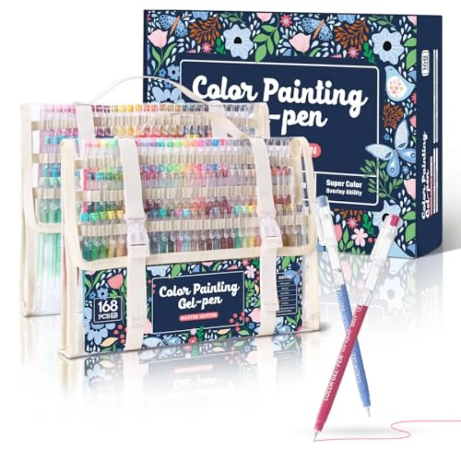 

Acrylic Gel Pens 168 Pack 0.6mm Fine Point Colored Gel Pens for Black Paper White Paper Coloring Art Supplies for Adult Drawing