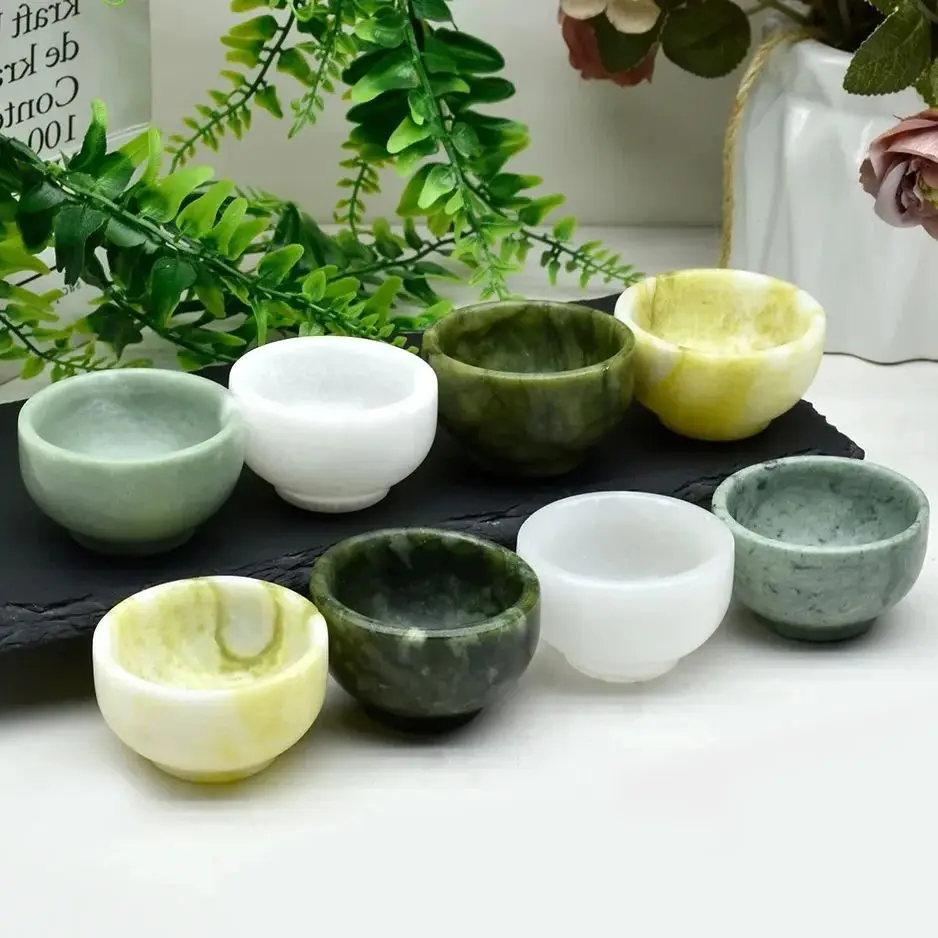 1PC Natural Crystal Jade Bowl,Crystal Cup,Cauliflower Jade Bowl,Natural Crystal Quartz Cup Degaussing Bowl Reiki Healing Stone