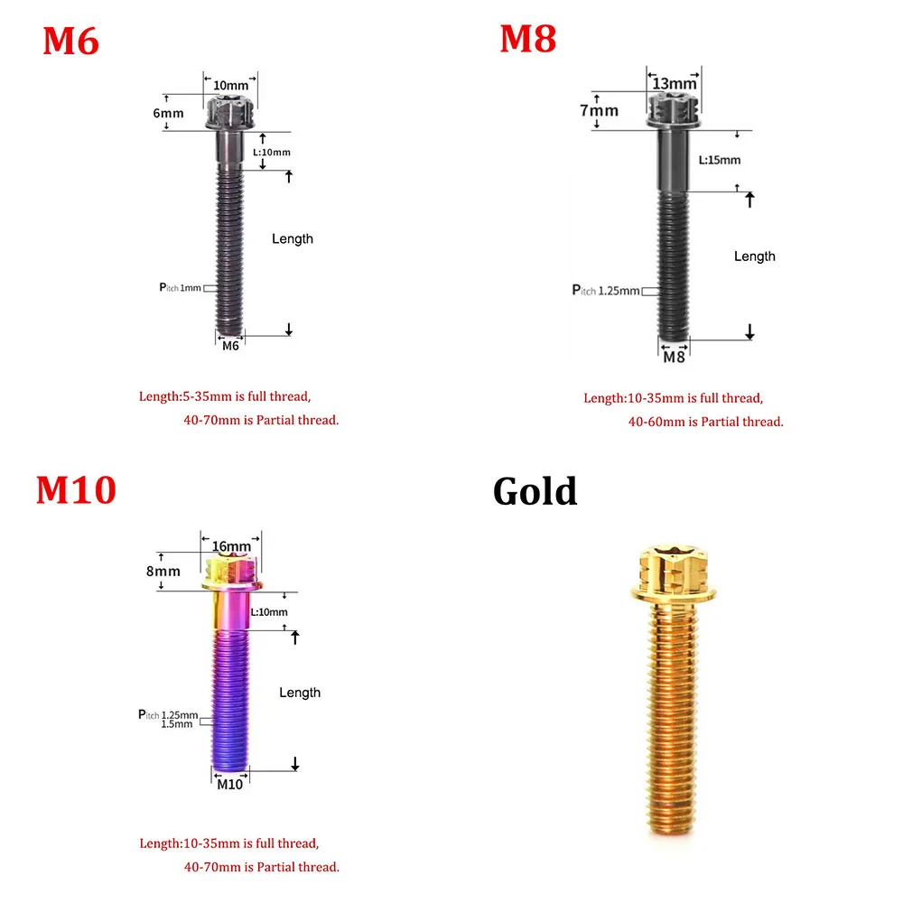 1PCS Titanium Alloy Inner Plum Blossom Outer Hexagonal Flange Screw M6 M8 M10 * 5 10 15 20 25 30 35 40 45 50 55 60 65 70mm