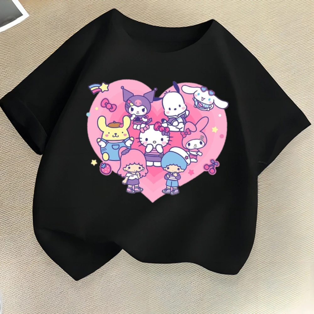 Playful Kulomi Summer Cotton Children's T-shirt Cute Sanrio Cartoon Girl Kawaii Tshirt Fashion Casual Baby Tee Top Kid Clothes