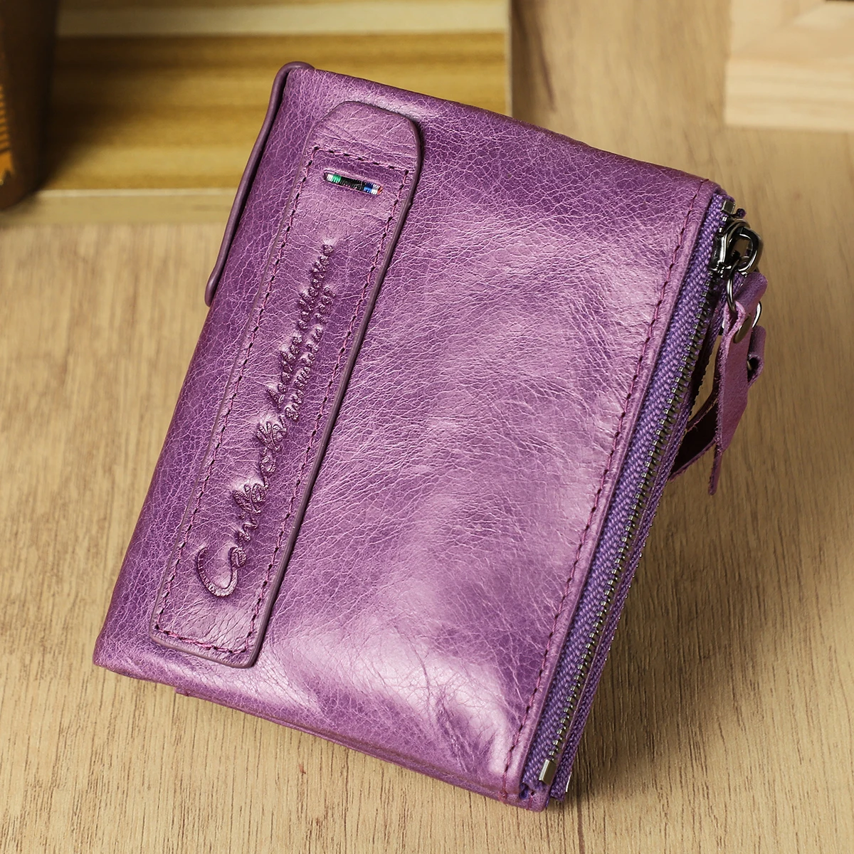 CONTACT'S Genuine Leather Short Wallets for Women Fashion Card Holder Money Clip Coin Purse Men Pocket Mini Wallet Female Girls