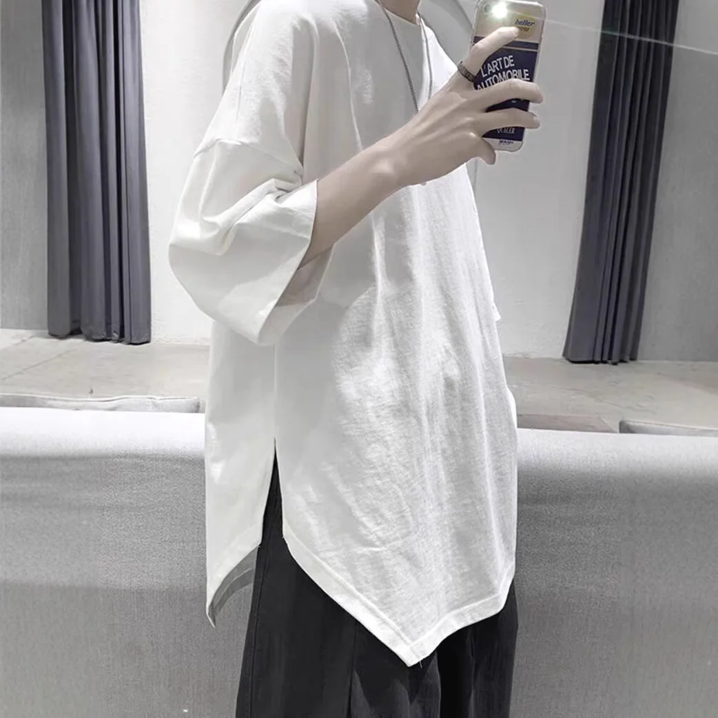 Asymmetric Split Hem Loose Short Sleeve T-Shirt Men's Designer Casual Top