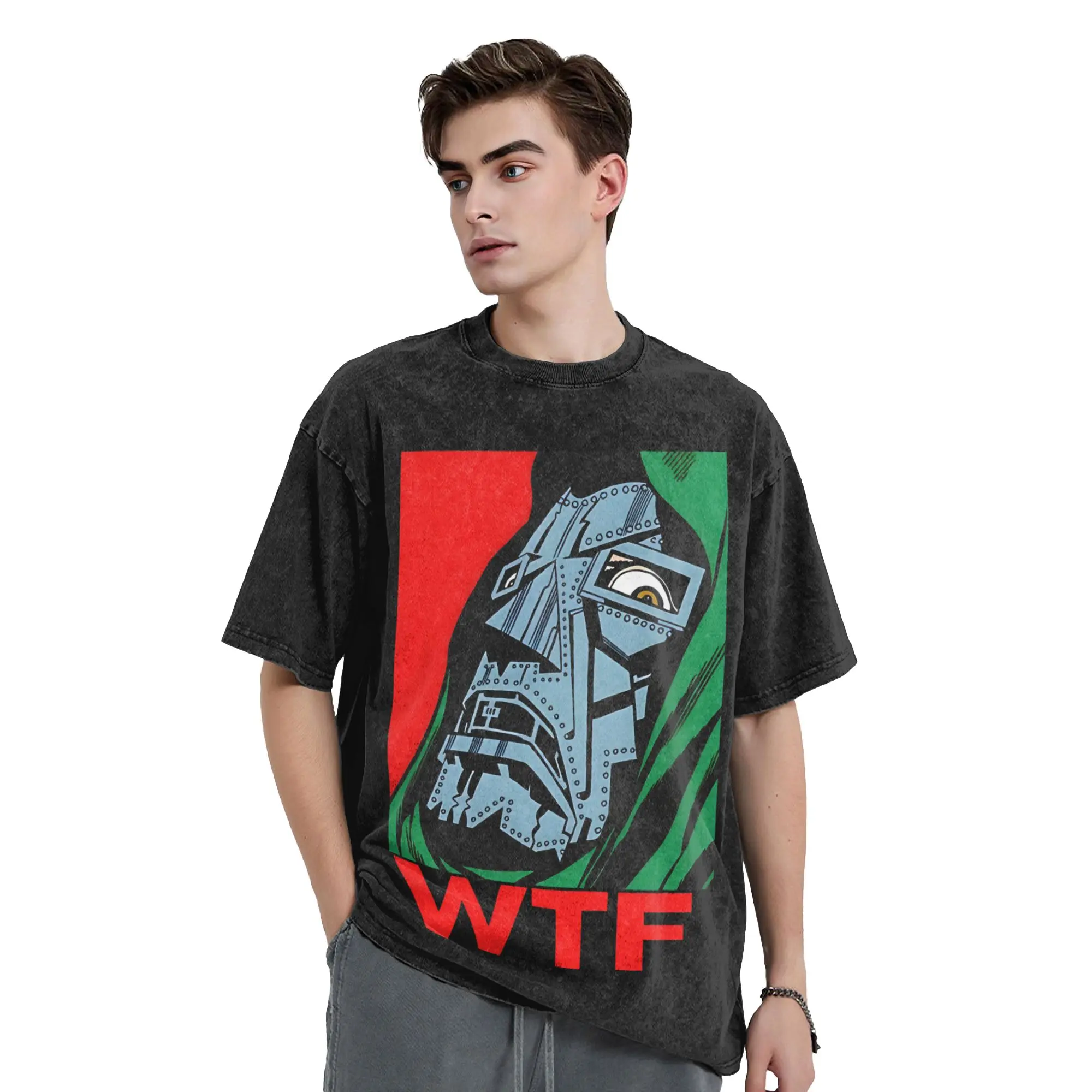 Dr Dooms Comics Washed T Shirt Streetwear Fashion T-Shirt  Tees for Men Women Short Sleeve High Street Printed