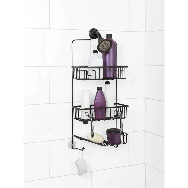 Over-The-Shower Caddy, Oil Rubbed Bronze,2 Shelves,Soap Dish,Razor & Inverted Bottle Storage, Rust-Resistant