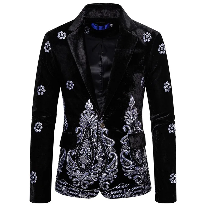 Men's Autumn New Business Dinner Silver Thread Embroidery Long Sleeve Suit Coat