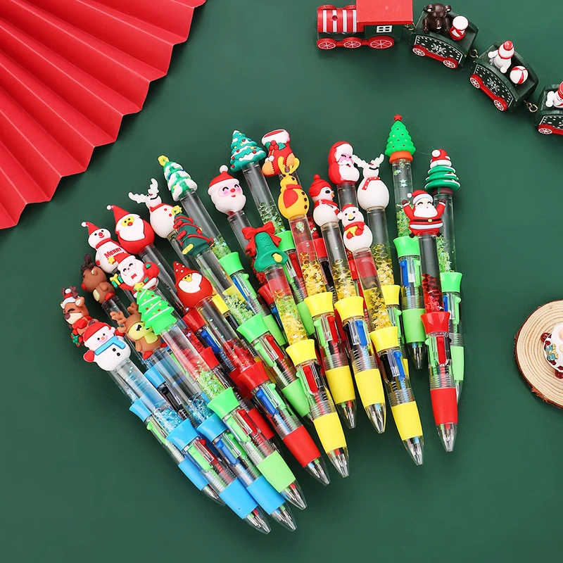 Bolígrafo Kawaii de Navidad de 4 colores, bonitos dibujos animados multicolores, suministros de papelería para escritura escolar para niños, regalos