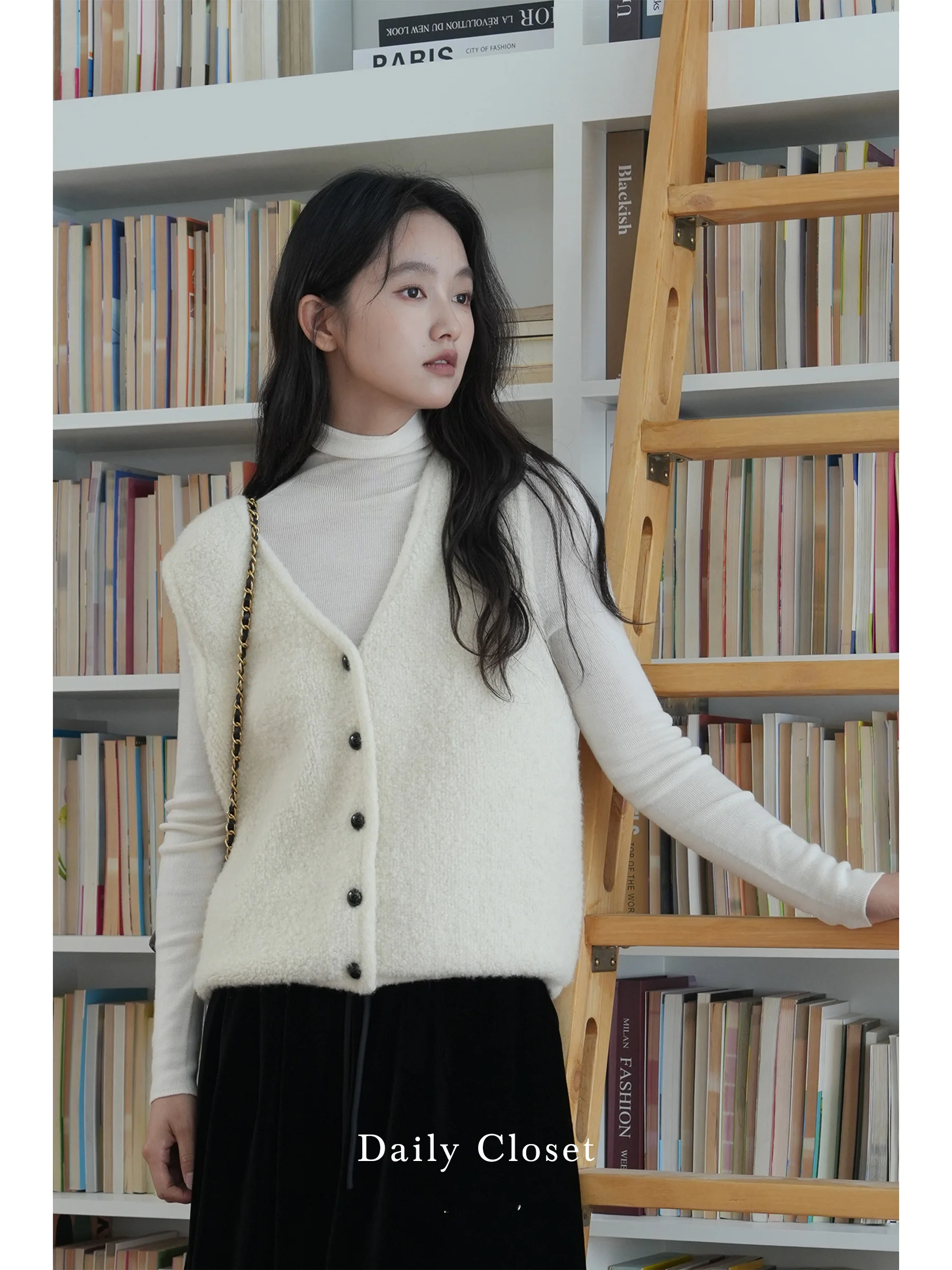 

Thiened Knitted White Cloud Vest Versatile Layering Autumn Winter Warm Cardigan Sle Women's Wool Blend Open Front Svel