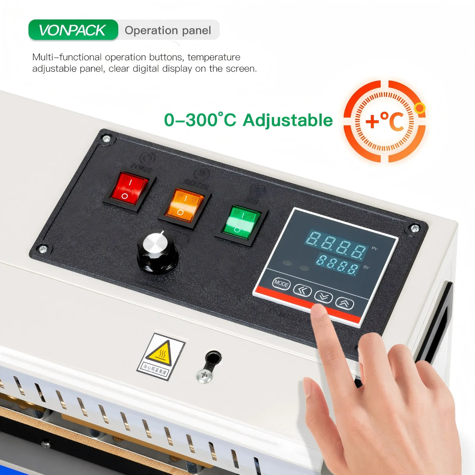 VONPACK FR-900 Automatic Horizontal Plastic Bags Film Heat Sealing Continuous Band Sealer Machine Emergency Stop Counter