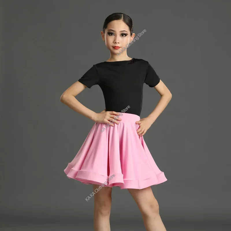 Girl Short Sleeves Standard Latin Dance Dress Children Ballroom Dance Dresses Kids Salsa Rumba Cha Cha Samba Tango Top Skirt