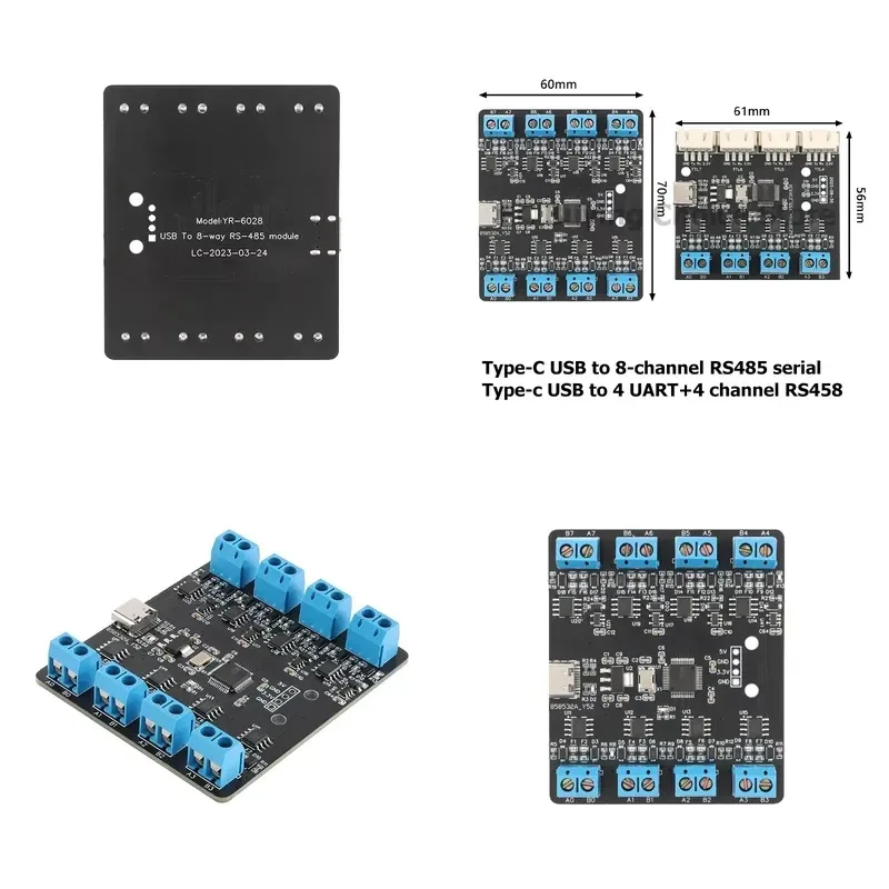 USB to 8 Channel RS485 Serial Port Type-C to Multi-channel Uart Hub RS485 Module USB to 4 Channel UART TTL+4 Way RS485 CH348
