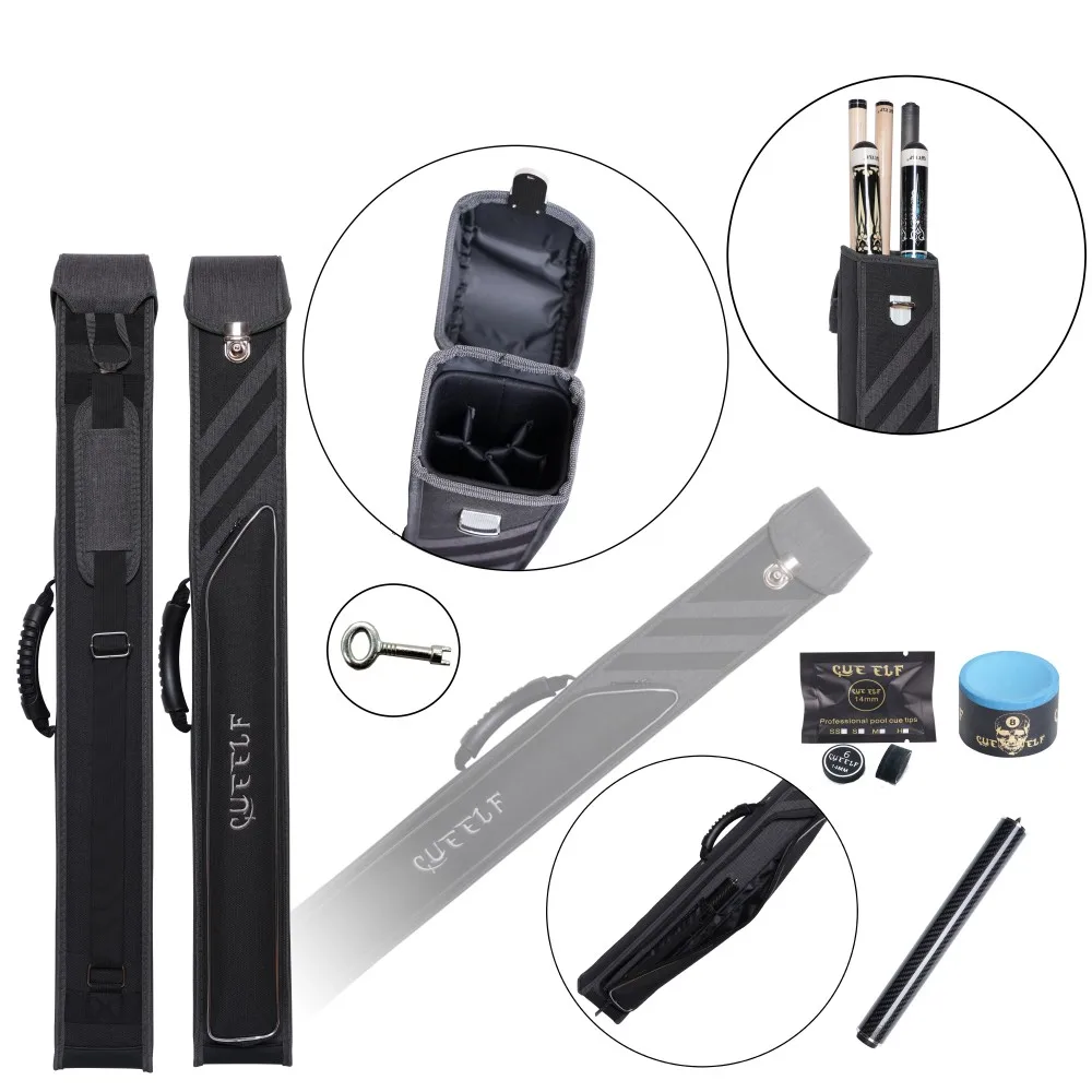 

Black Pool Cue Case 2B3S with Shoulder Strap Handle Pool Cue Case With Keys Multiple Accessory Pockets