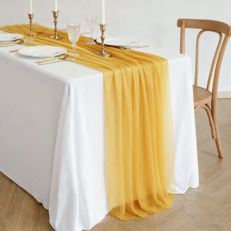 1pcs Light Breathable Polyester Pleated Table Runner Solid Soft Long Decor Cloth For Sideboard Coffee Table Home Ambient Layout