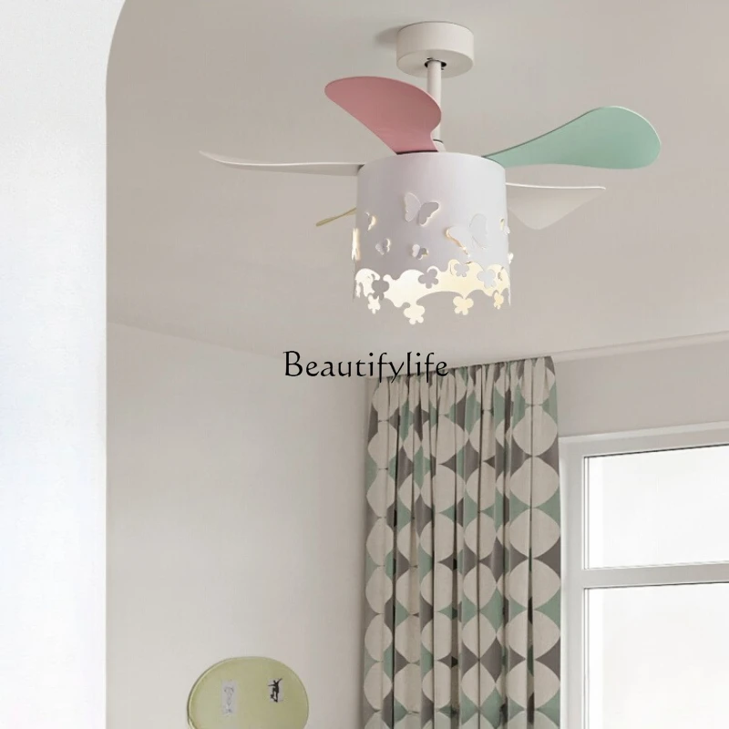 

French Cream Wind Butterfly Fan Luminant Restaurant Creative Silent Bedroom Ceiling Fan Luminant
