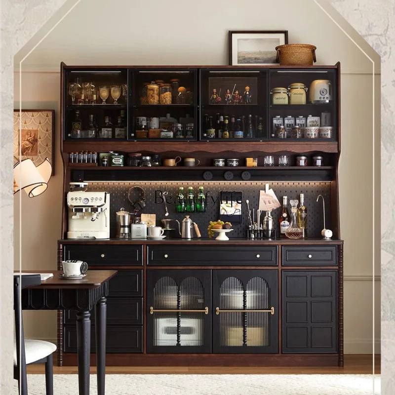 

Nordic medieval dining side retro simple storage French solid wood living room wall integrated wine cabinet