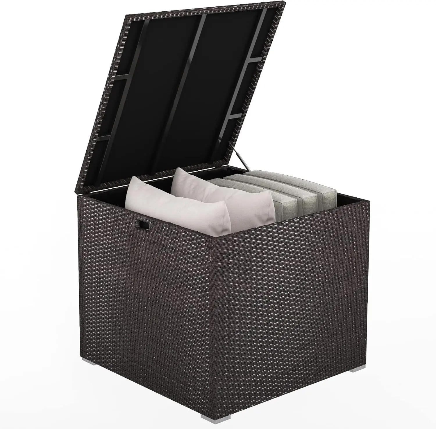 

Outdoor Storage Deck Box, 72 Gallon Square Wicker Patio Rattan Storage Container with Zippered Liner & Safe Pneumatic Rod, O