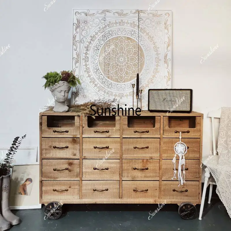 American sideboard, solid wood chest of drawers, wheeled storage, storage, distressed