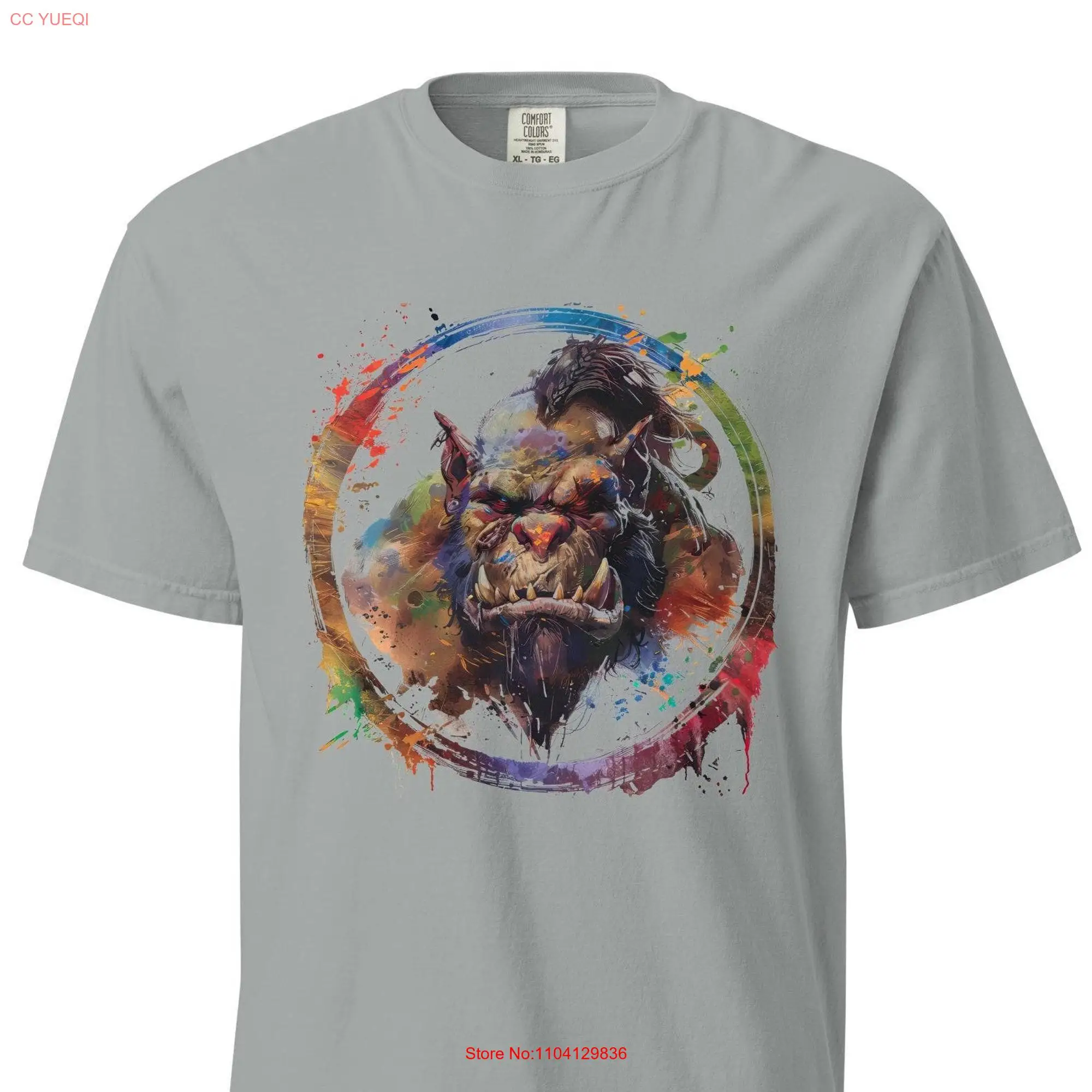 Watercolor Monster Orgrun Orc Face Heavyweight T Shirt long or short sleeves