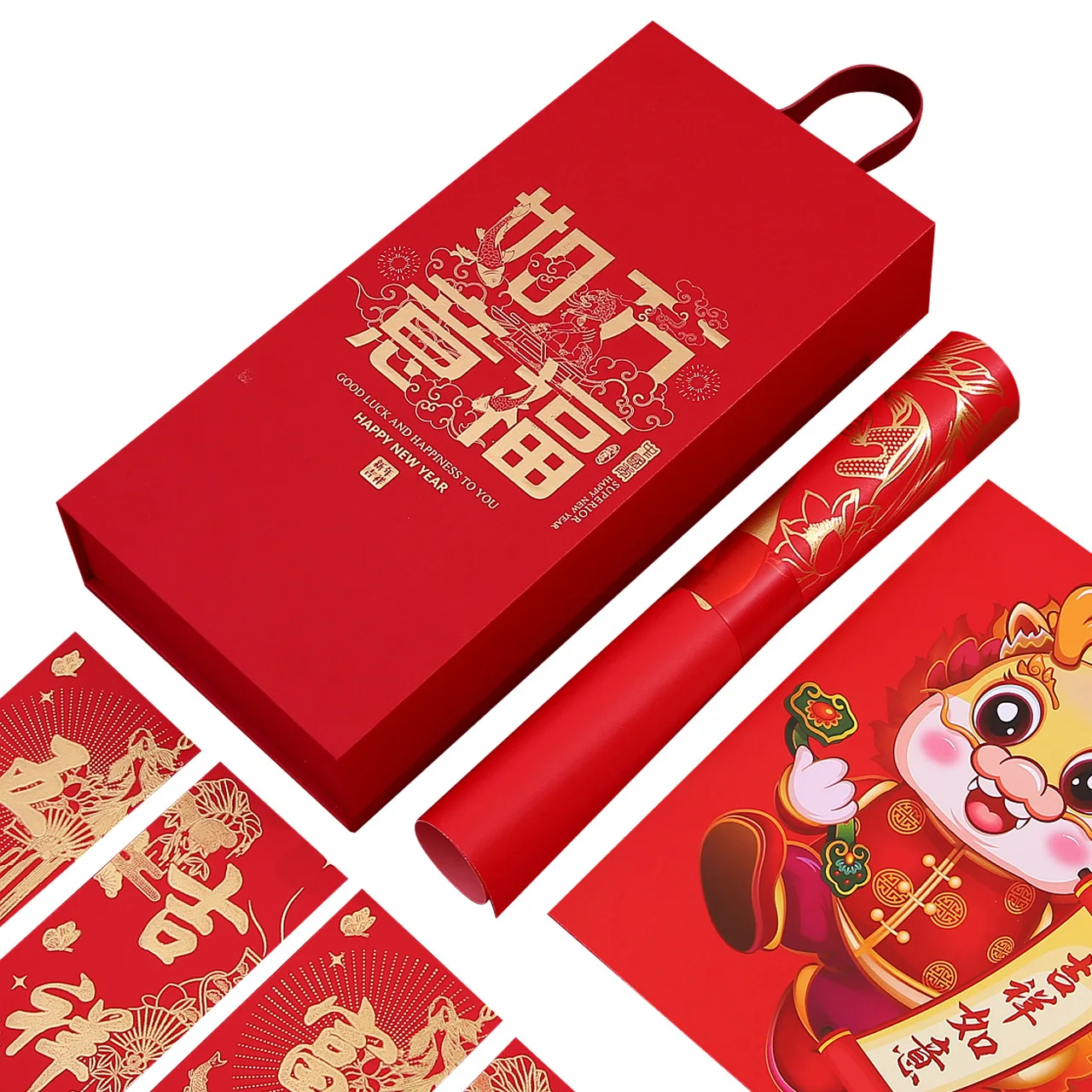 2024 Chinese New Year Couplets Spring Festival Decoration Poem Scrolls Stickers Papercut Fu Character Home Decor Supplies Kit