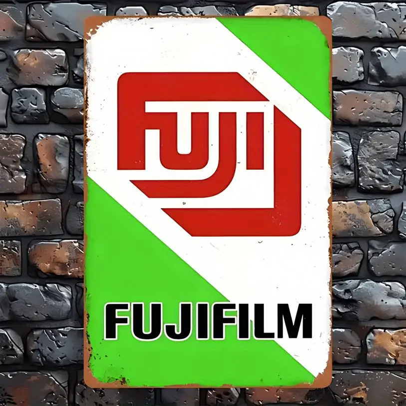 Vintage Fujifilm Fuji Film Logo Metallschild - 7,9x11,9 Zoll, Retro-Stil Wandkunst, Grün-Rotes Design, Einfach aufzuhängen, für Zuhause, Büro