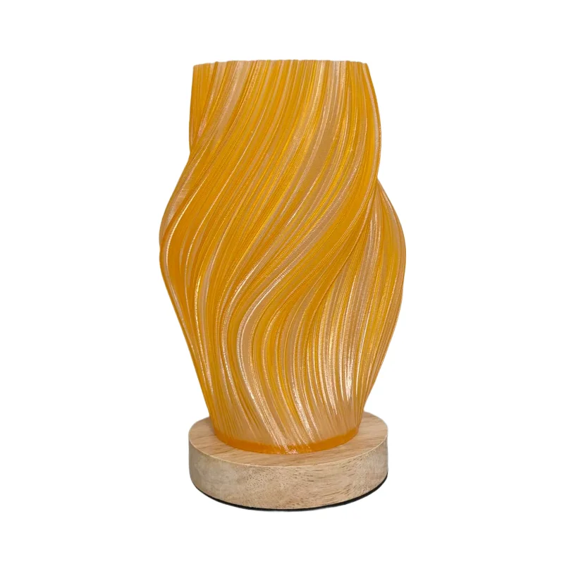 Lampe de table moderne minimaliste de couleur crème avec base en bois avec trois températures de couleur réglables. Idéal pour le salon