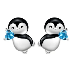 2023 Summer New Penguin Earring Inlay Blue Crystal Luxurious Lovely Animal Ear Studs Enamel Jewelry for Woman Girl Gift