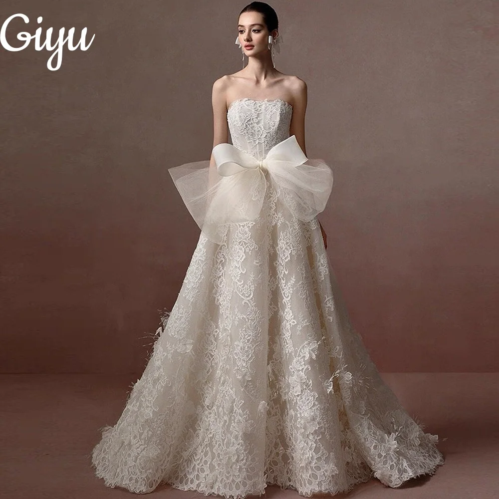 

Giyu Exquisite Lace Bow A Line Wedding Dresses Sleeveless Charming Bridal Gown vestidos de novia Floor-Length Customsied 2025