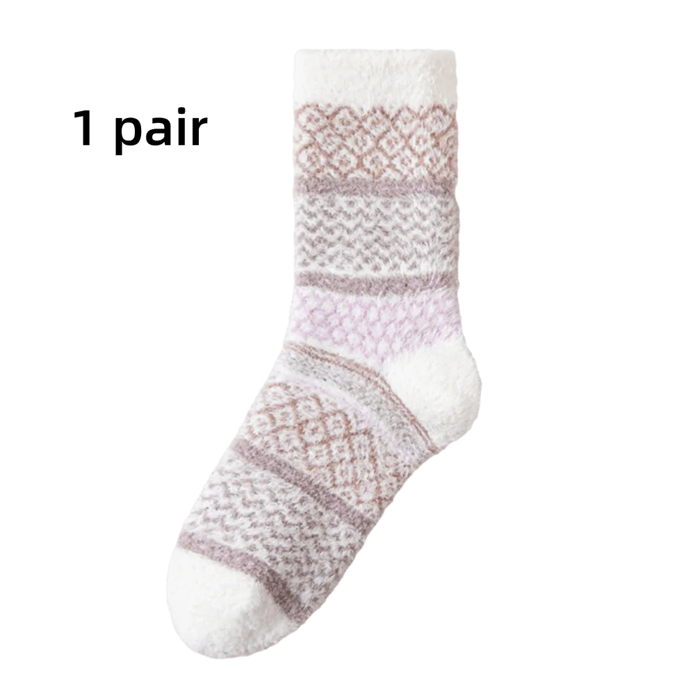 

Fashion Autumn Winter Coral Fleece Socks Thicken Soft Sleep Socks Half Fleece Warm Medium Tube Sock For Women Girls