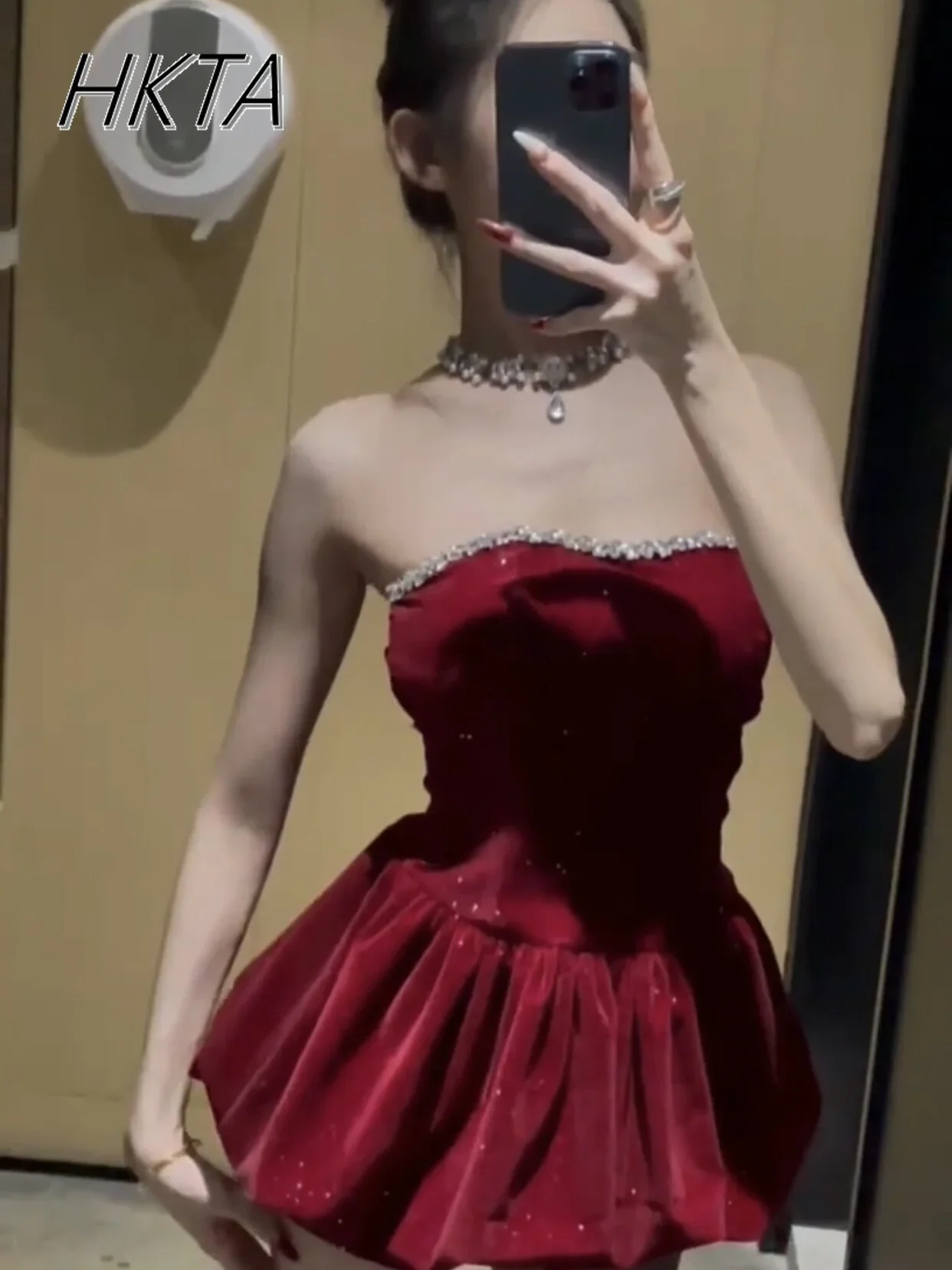 Heavy Industry Tube Top Red Dresses Women Female Sweet Hottie Waist Slim Sleeveless Dress Robe Culottes Birthday Princess Dress