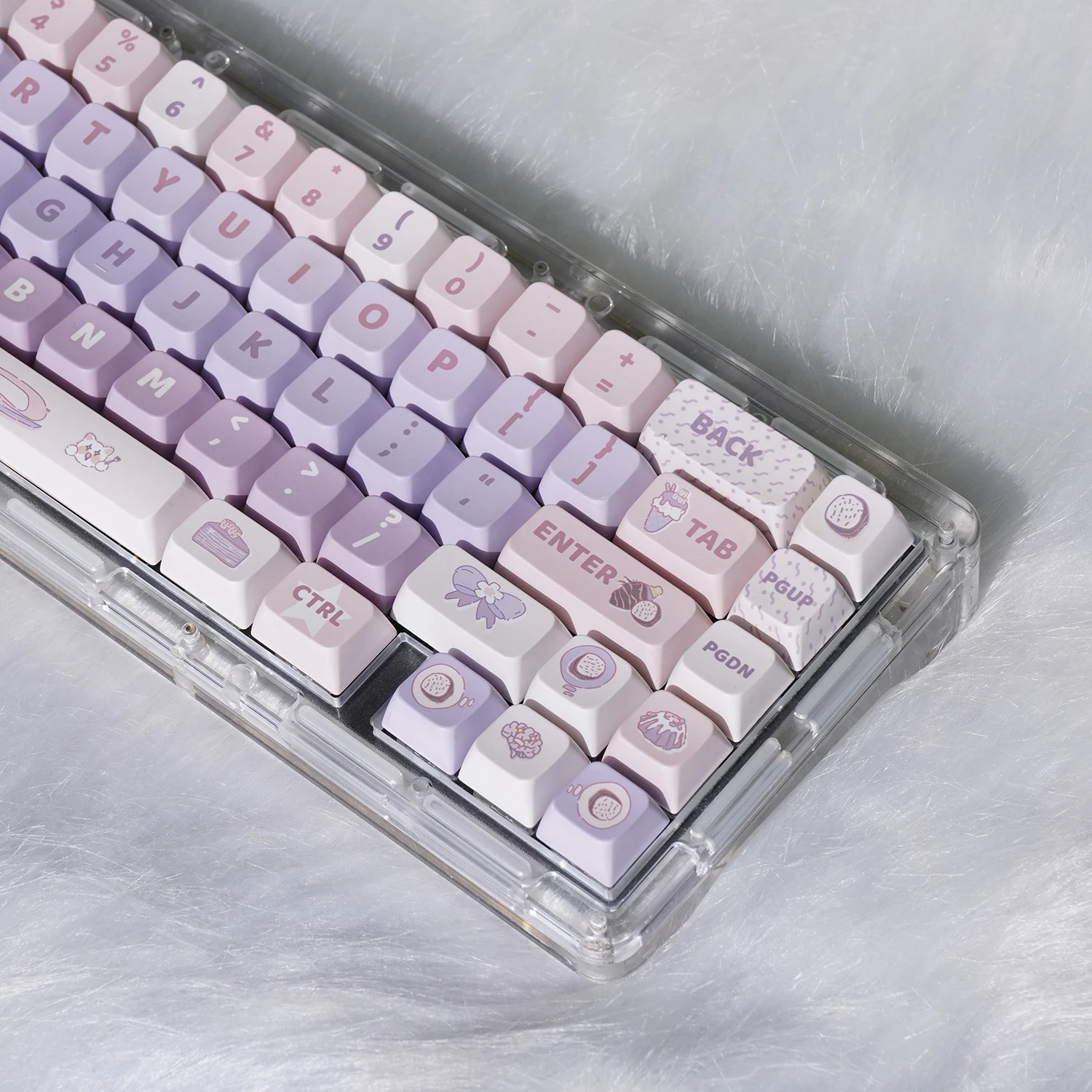 MDA Purple Gradient Keycaps Taro Head Theme Keycaps Pbt Material Thermal Sublimation Process 126Keys Cartoon Cute Keycaps