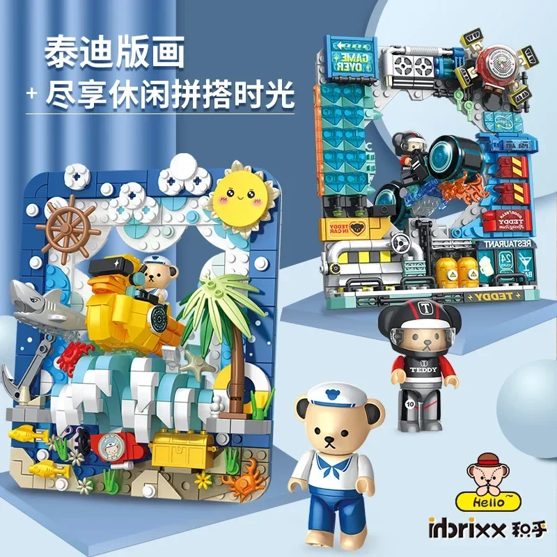 

Creative Building Block City Kumamoto Bear Painting, Teddy 3D Printing Puzzle Assembly Home Decoration Gifts For Men And Women