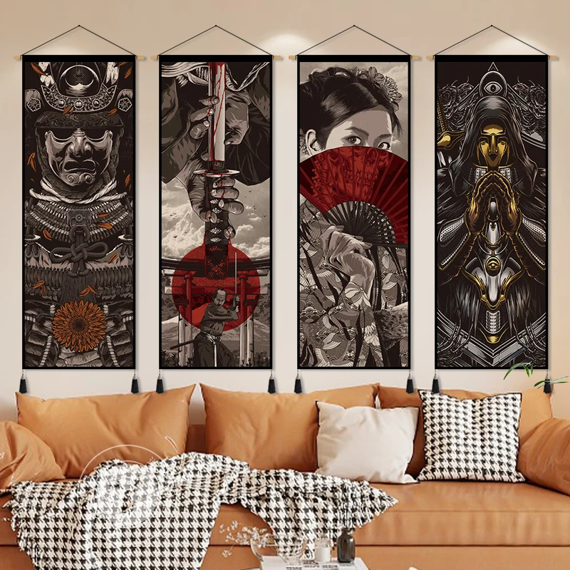 Medieval Knight High-end Bar Restaurant Tapestry Tattoo Shop Decor Painting Black and White Industrial Style Hanging Painting