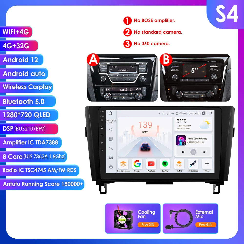 10.1 "Algpo Android13 Autoradio voor Nissan Qashqai X-Trail 3 T32 2013-2017 Navigatie GPS RDS DSP 4G BT Android Auto CarPlay - afbeelding 1