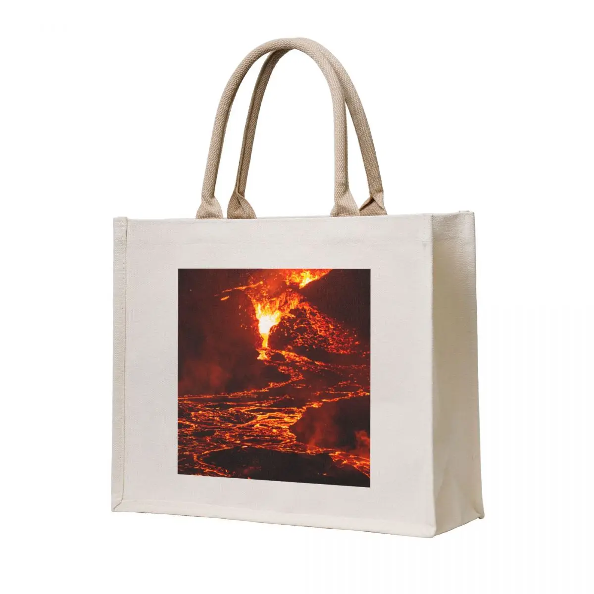 

Lava Crater Flow at Night - Iceland Volcano April 20th 2021 Tote Bag Lady bags custom bags