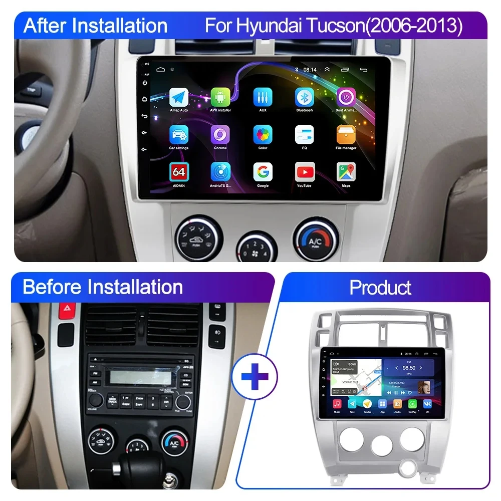 Автомагнитола 2Din Android 13 для Hyundai Tucson 2004-2013 Carplay Auto RDS DSP IPS Стерео GPS навигация 4G Мультимедийный видеоплеер