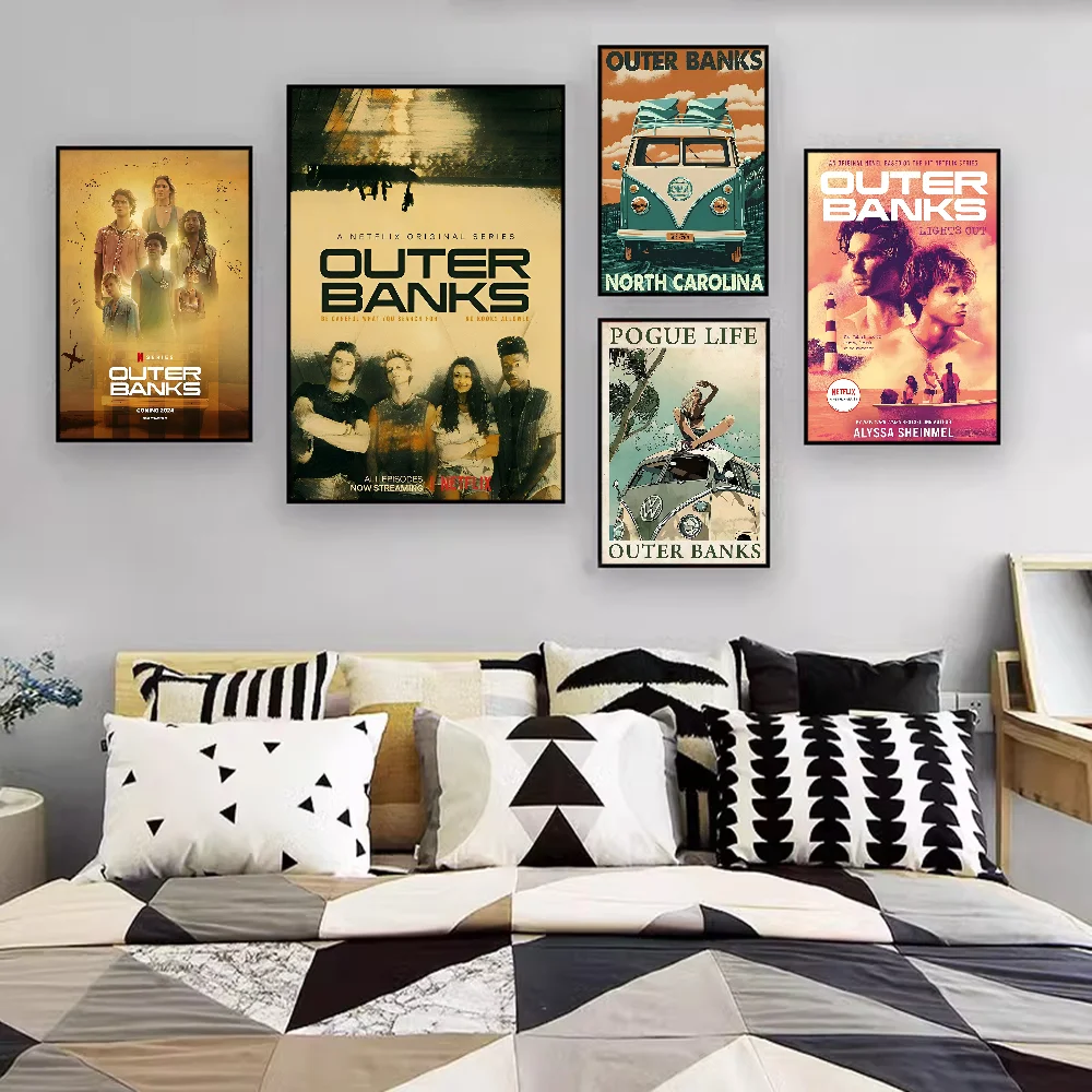 

O-Outer B-Banks TV Poster Self-adhesive Art Poster Retro Kraft Paper Sticker DIY Room Bar Cafe Vintage Decorative