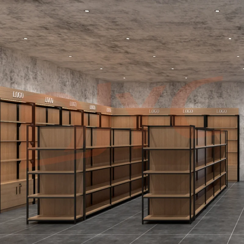 custom.Supermarket Shelves Wood Metal Design Shelf Display Rack Stand Shop Malls