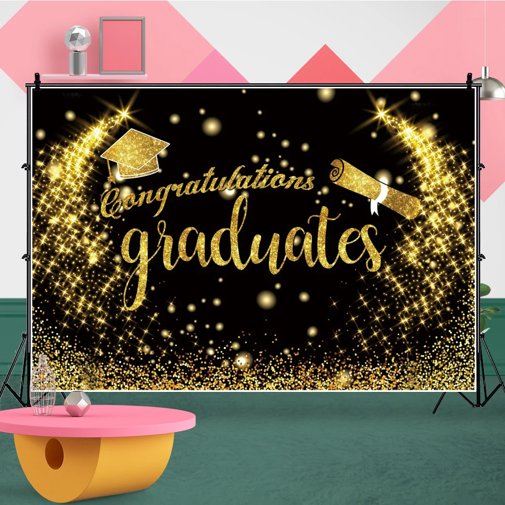 Yeele Black Golden Glitters Congratulations Graduates Celebration Photography Backdrop Photographic Backgrounds For Photo Studio