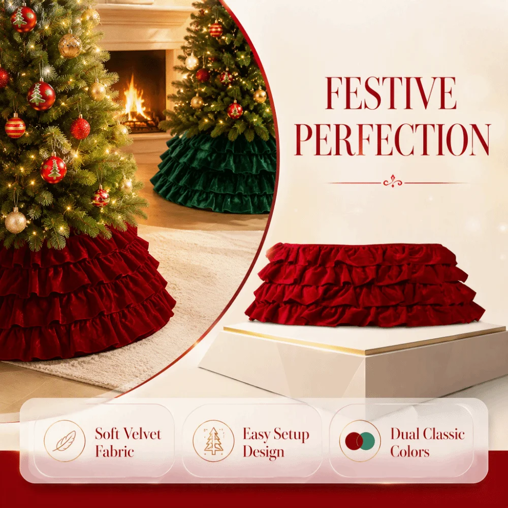 Round Christmas Tree Skirts Vintage Foldable Xmas Tree Pleated Skirts Elegant Soft Christmas Tree Collar Home
