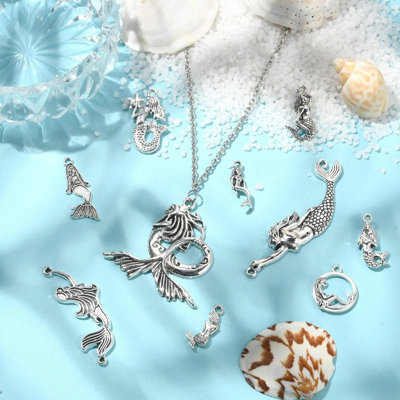PandaHall 100 Stück Gemischte Ozean-Meerestiere Meerjungfrau-Anhänger Kleine Prinzessin Meerjungfrau-Charms für DIY Schmuckherstellung Zubehör – Detail 6