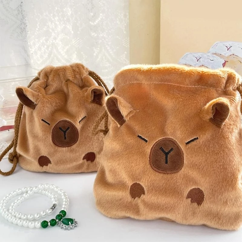 

A3PE Unique Capybara Plush Cosmetic Large Capacity Drawstring Storage Bag Festival Gift Bags for Travel and Daily Use