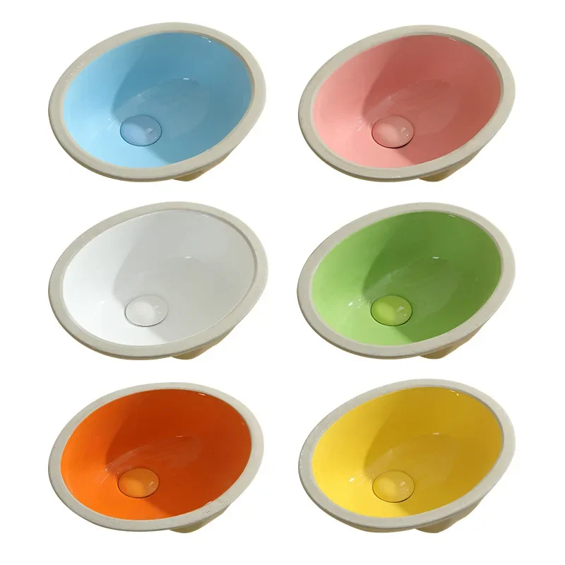 

Kindergarten Ceramic Basin Children Drop-in Sink Color Embedded Small Wash Oval Basin