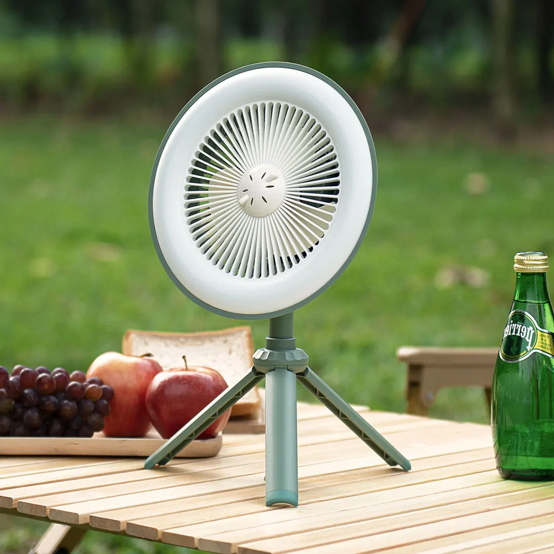 Camping Fan and Night Light, Recarregável, Desktop Circulador portátil, Ventilador elétrico de teto sem fio, Iluminação LED, 3 em 1