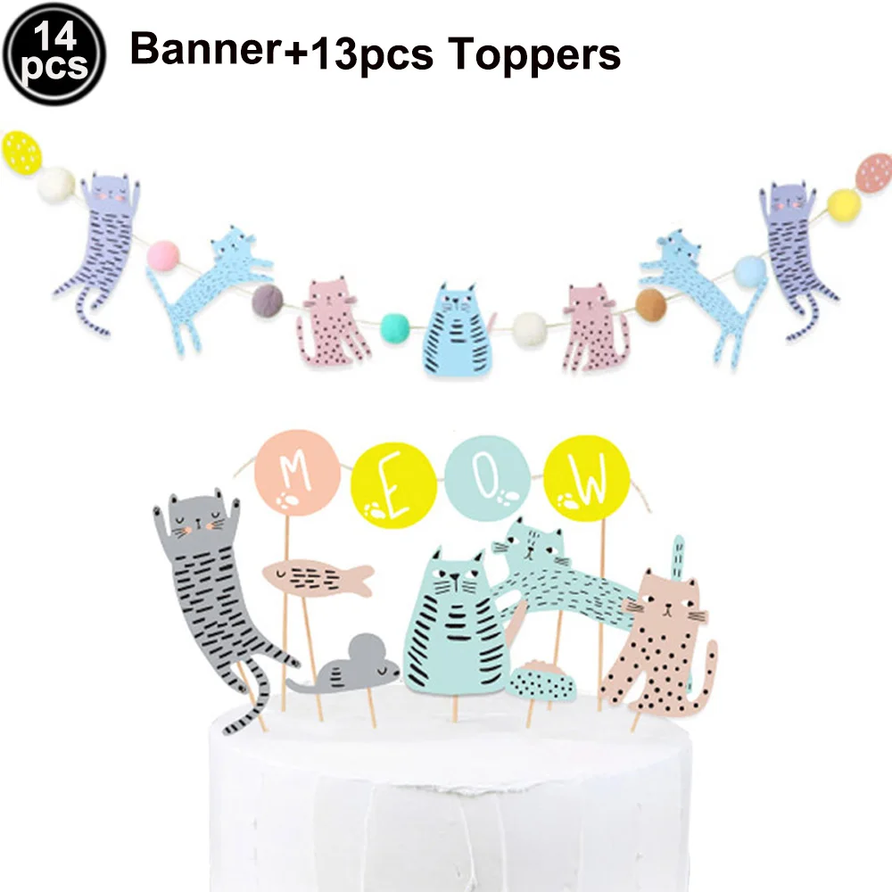 Cute Cat Theme Party Tableware, Plates, Cups, Napkins