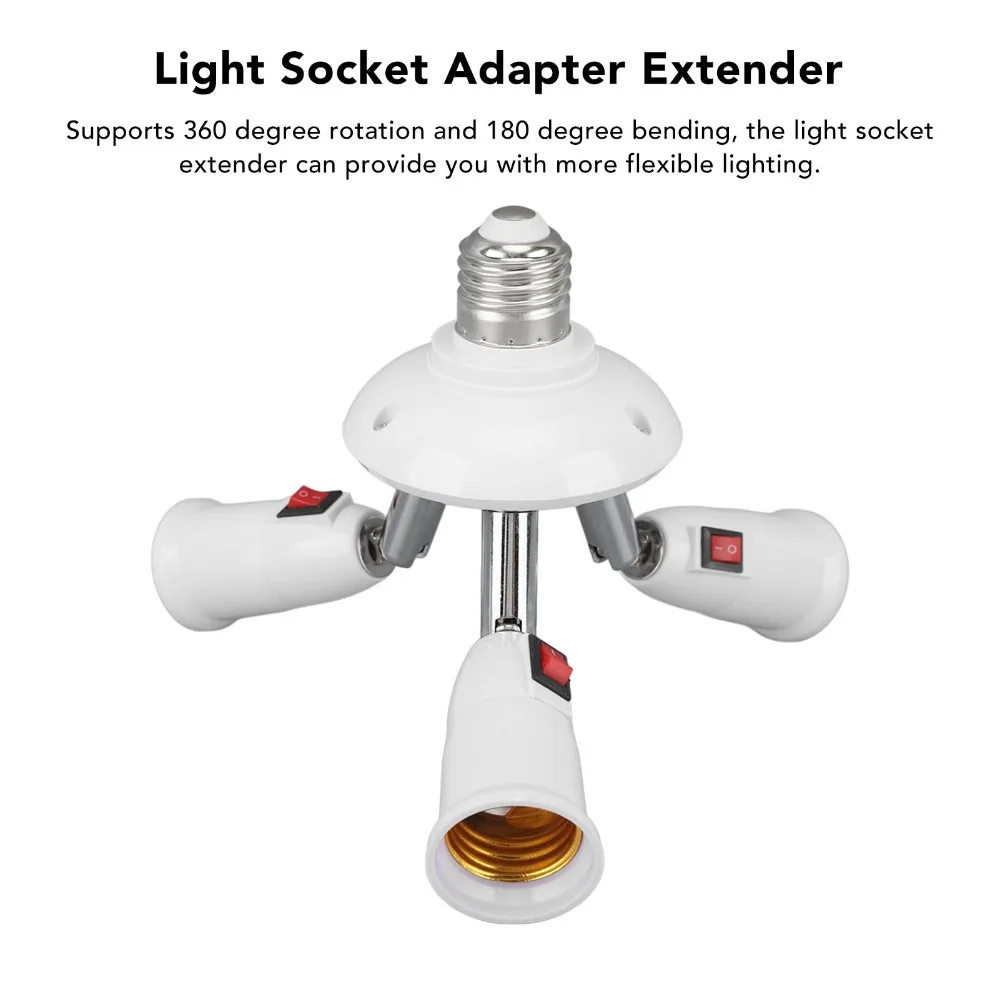 Universal 3 in 1 Light Extender Button Switch ABS Bulb Adapter 85-265V E27 E26 Adapter Office Lighting