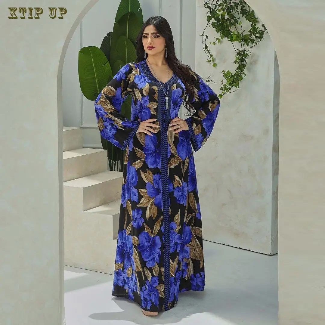 Floral Print Muslim Abaya Dress for Women, Dubai, Arab, Turkey, Morocco Kaftan, Islamic Clothing, India Gown, New Spring 2022