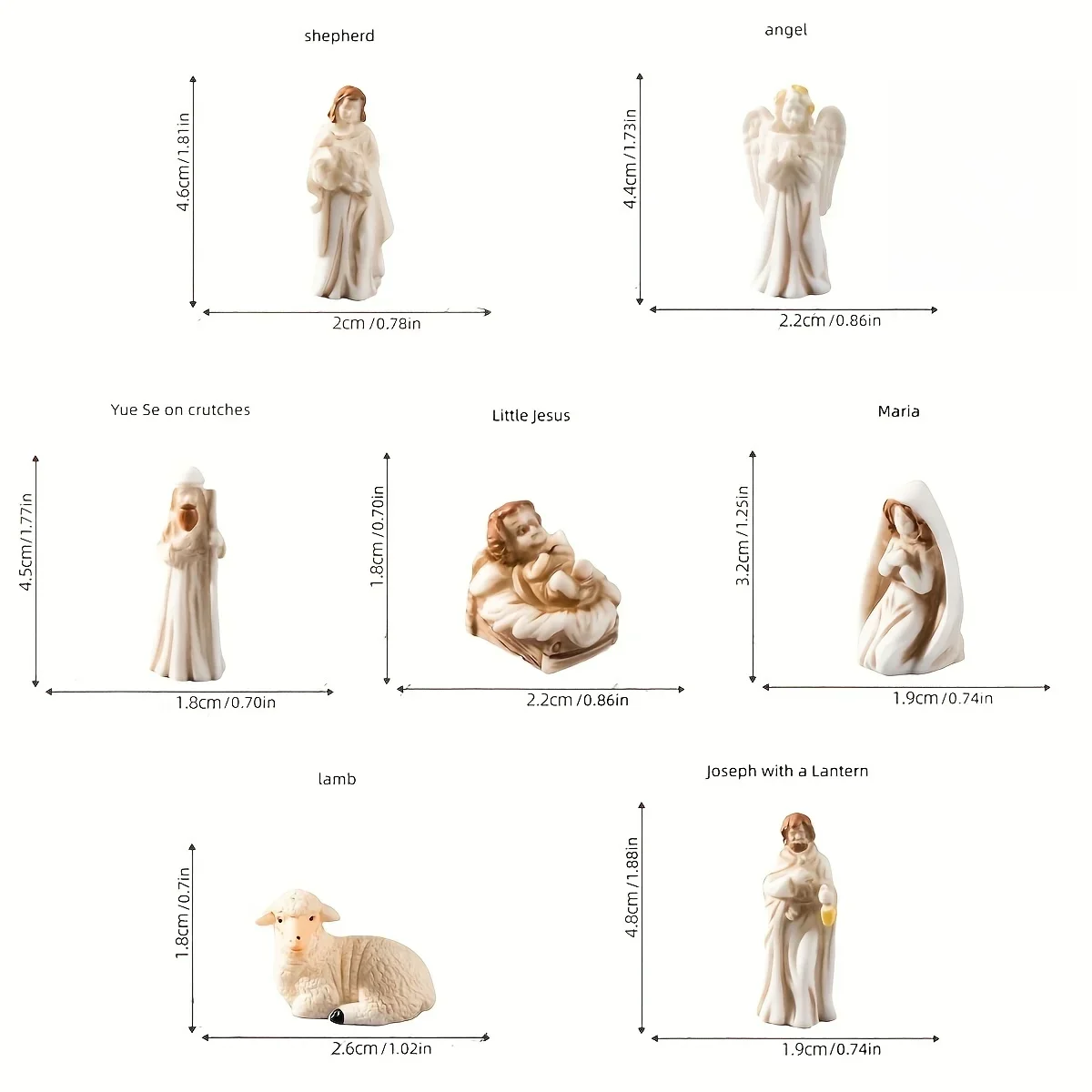 7pcs  Christmas Resin Saints Mary Joseph Baby Jesus Angel Sheep Statues Desktop Micro Landscape Resin Small Ornaments