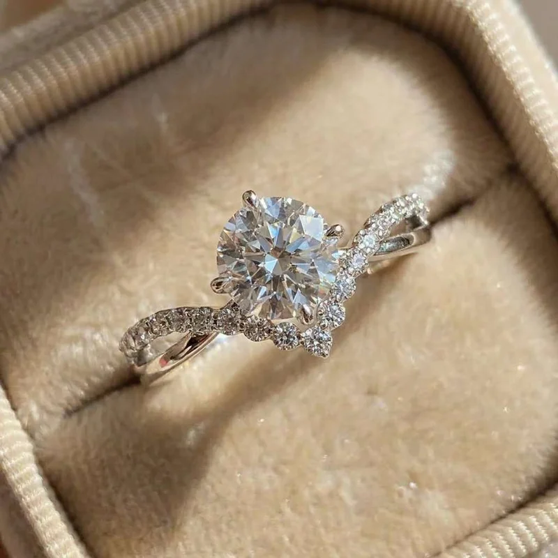 Bagues en forme de V à quatre griffes en zircon brillant plaqué argent sterling 925 pour femmes, bijoux de haute qualité pour fêtes et fiançailles