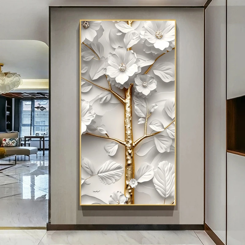 Abstract White Flower Tree Canvas Prints Posters Wall Art Picture for Living Room Moder Home Decor Entrance Painting No Frame